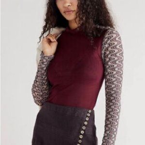 Free People Retro Contrast Sleeve Eve Top Wine